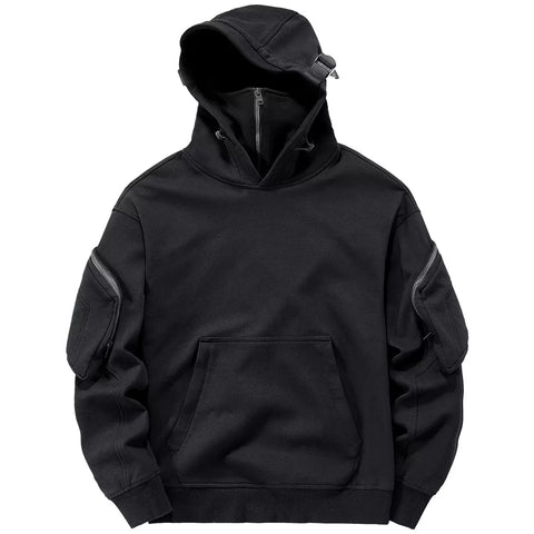 Hoodies Sweatshirts High Neck Mask Windproof Dark Black Cargo Tops