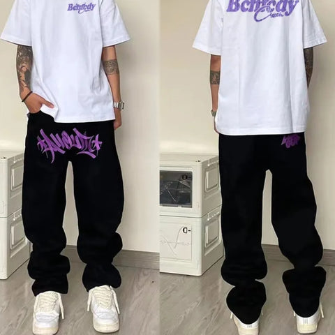 Baggy-Jeans mit Street-Letter-Print im Vintage-Hip-Hop-Stil für Herren