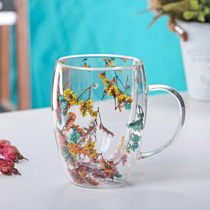 Mug Cup with Dry Flower Sea Snail Conchs Glitters Fillings