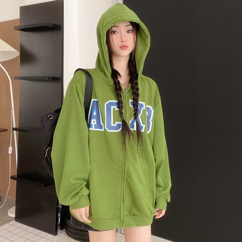 Sweatshirt Zipper Hoodies women korean Cardigan Thin Coat