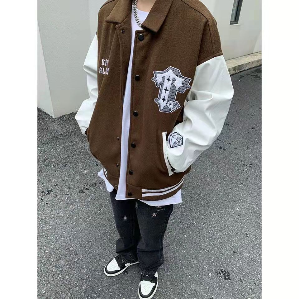 Jacket Leather Sleeve Men Couples American Street Loose