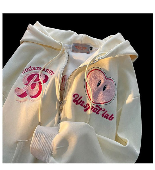 Embroidery Hoodies Y2k Women Retro Zipper Streetwear