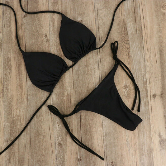 Bikini-Set für Damen, Badeanzug, sexy, schlichter transparenter Riemen, Biquini-Set, lässig, dünn, schlank