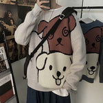 Herren Winter Cartoon Bär Pullover Gemütlicher Strickpullover mit langen Ärmeln