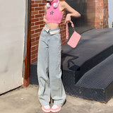 Schicke Vintage-Streetwear-Jeans mit hoher Taille und weitem Bein für Damen
