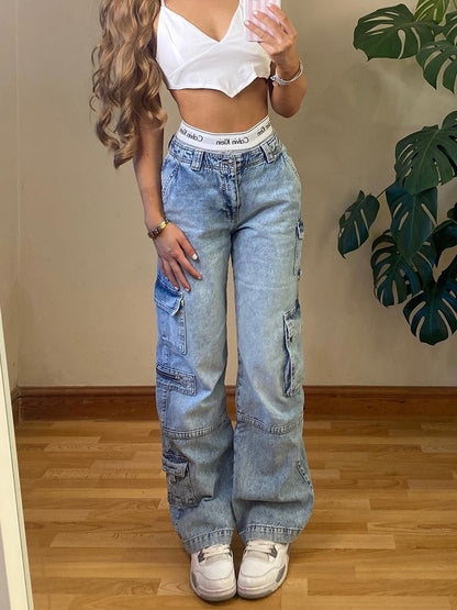 Y2K Vintage Lässig Schick Gerade Jeans