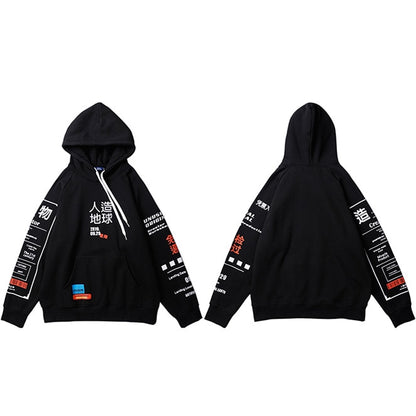 Hoodie Streetwear Black Kanji Hoodies Hoodie Cotton