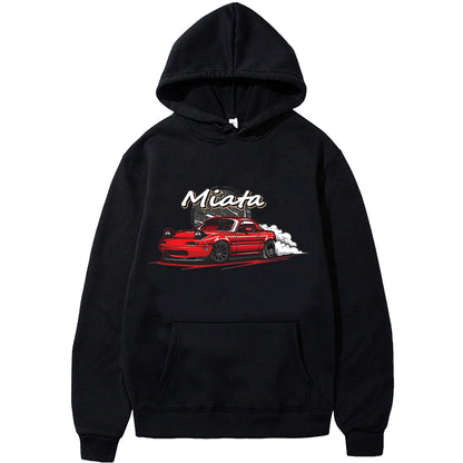 Men Hoodies Japanese Anime Print Car Streetwear Casual