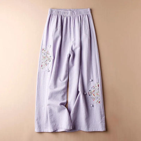 Women's Pants Retro Harajuku Embroidered Wide leg Pants Vintage Ankle Length Trousers - xinnzy