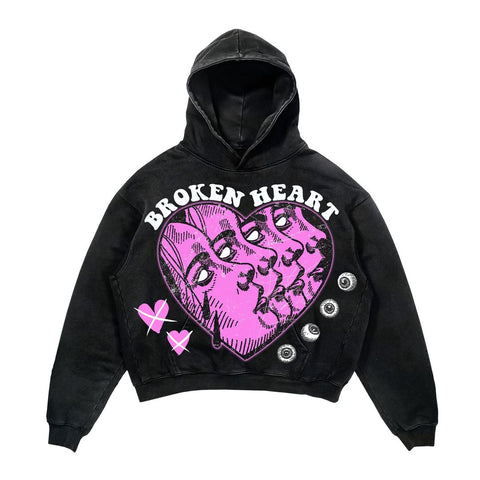 Übergroßer Vintage Streetwear Hoodie mit Broken Heart Print für Damen