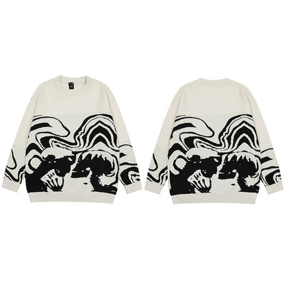 Men Streetwear Sweater Retro Painting Skull Graphic