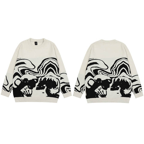 Herren Streetwear Pullover Retro Malerei Totenkopf Grafik