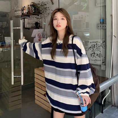 Hoodies Striped Oversized Sweatshirt Women Korean Fashion