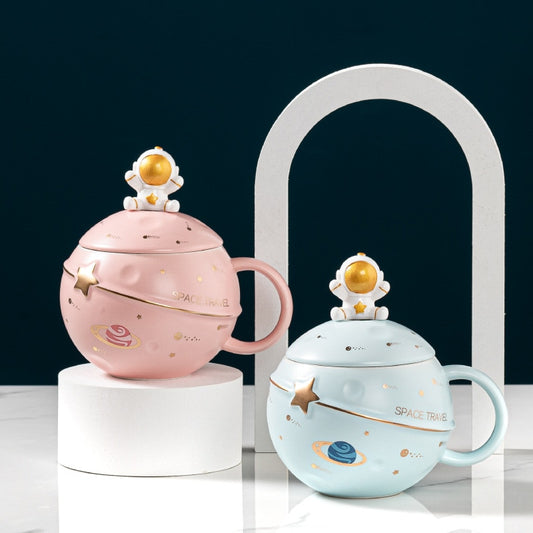 Mug with Spoon Lid Lovely Astronaut Mugs Astronaut Moon