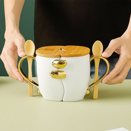 Coffee Mug With Spoon Gold Handle Cup Ceramic