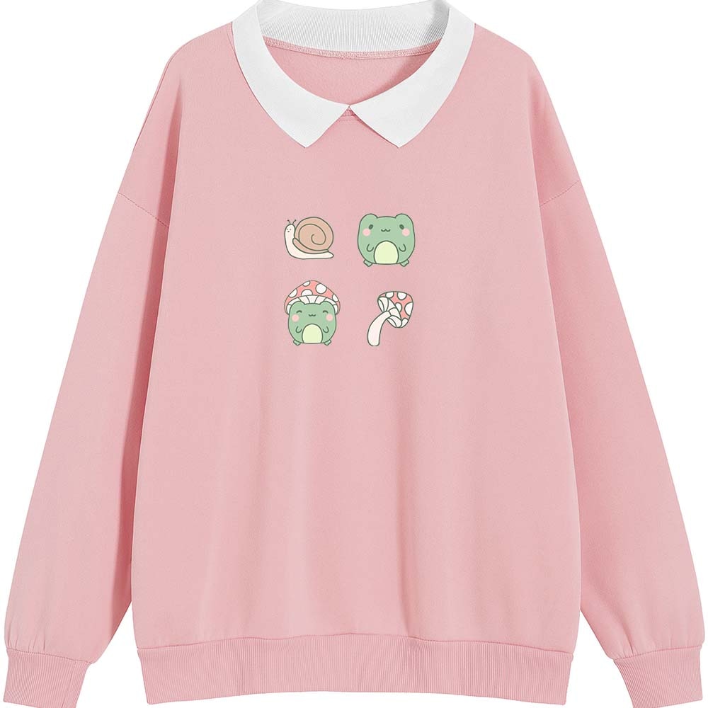 Frauen Sweatshirts Cartoon Druck Frosch Pilz Schnecke Streetwear