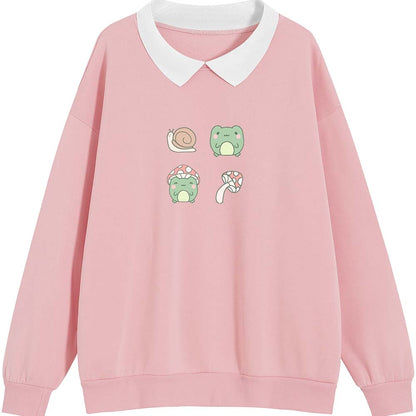 Frauen Sweatshirts Cartoon Druck Frosch Pilz Schnecke Streetwear