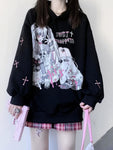 Harajuku Anime Hoodies Women Goth Streetwear Cartoon Print Y2k