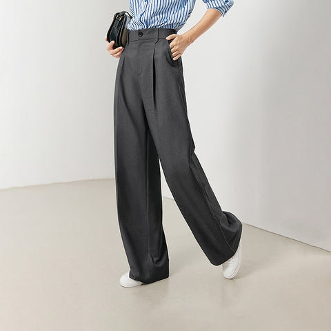 Stylish Commuting Attire: High Waist Straight Loose Suit Pants for Women in Gray