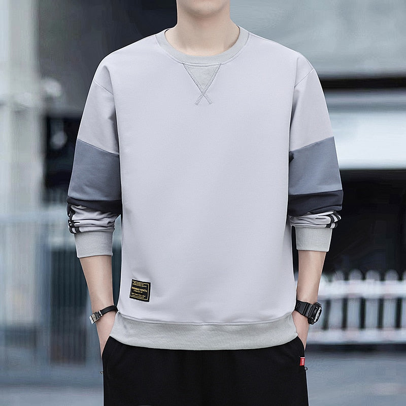 Sweatshirt Mens Round Neck Pullover Sweatshirt Stitching Long-sleeved