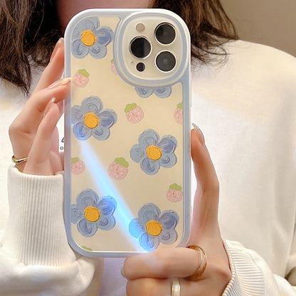 Fashion Art Blue Flower Strawberry Cute Phone Case For iPhone Silicone Soft