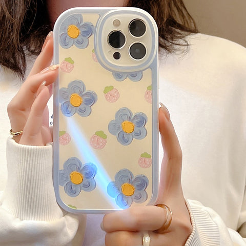 Fashion Art Blue Flower Strawberry Cute Phone Case For iPhone Silicone Soft