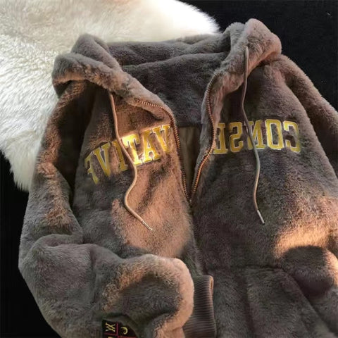 Plush jacket women winter imitation Rex rabbit loose thick hooded