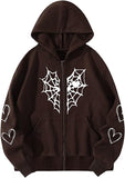 Fashionable and Casual Women's Spider Web Print Hoodie for Autumn