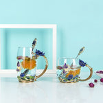 Blue Rose Enamel Crystal Cup Flower Tea Glass Glass Cup Flower Mug with Handgrip