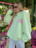 Candy Pink Delight Oversized Embroidery Hoodie Pullover for Women