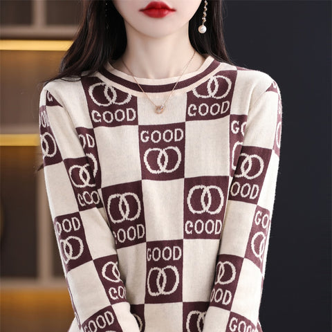 Sweater Women Cotton Round Neck Pullover Loose Long-Sleeved Ladies Top Knit Bottoming Shirt - xinnzy