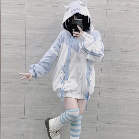 Harajuku Pullover Fairycore Bandage Sweatshirt Y2k Grunge Hoodies Streetwear