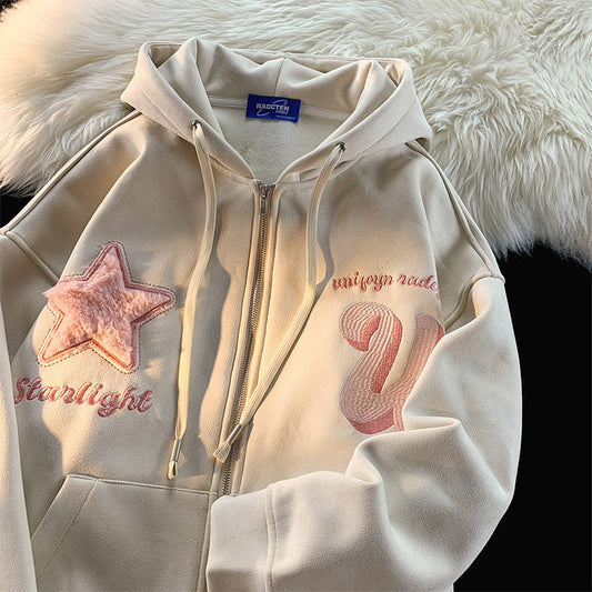 Hoodie Fashion High Street Star Flocking Hoodies Women Hoody Loose