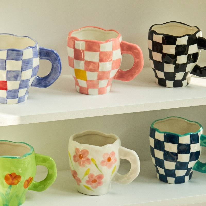 Korean Style Hand Made Irregular Mug Hand Flowers Ceramic