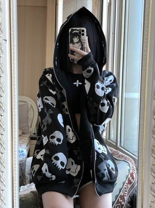 Kapuzenpullover New Baggy Skull Print Hoodie Damen