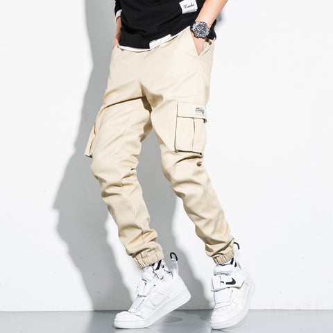 Men Cotton Cargo Pants Plus Size Sports Drawstring Fashion Casual