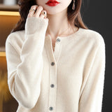 Autumn Cardigan Wool Natural Fiber Round Neck Raglan Sleeves Fashion Sweater Seamless One Line - xinnzy