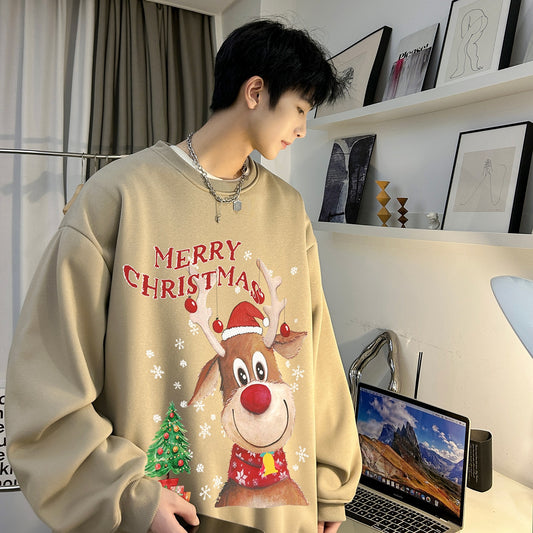 Men Sweater Tees Christmas American Fashion Printed Plush Thick Lovers Coat Loose Casual