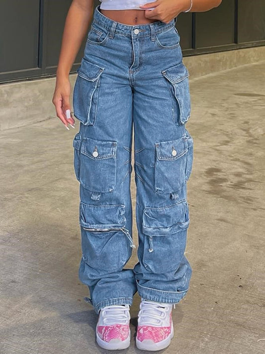 Women's Cargo Pants Jeans Blue Vintage Streetwear Hip Hop