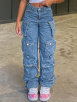 Women's Cargo Pants Jeans Blue Vintage Streetwear Hip Hop Y2K