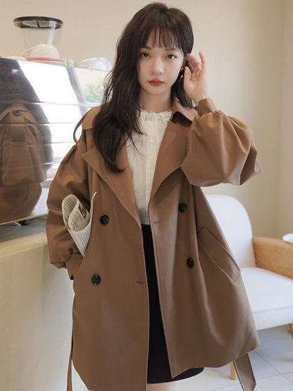 Korean Fashion Top Windbreaker Coat Female Solid Color Loose Lantern Sleeve Women Coat