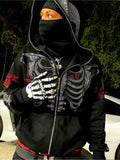 Trendy Y2K Skeleton Skull Sparkly Hoodie Gothic Rhinestone Butterfly Zip Up
