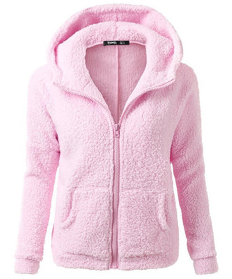 Hoodie Zip-up Women Casual  Zipper Coat Solid Soft