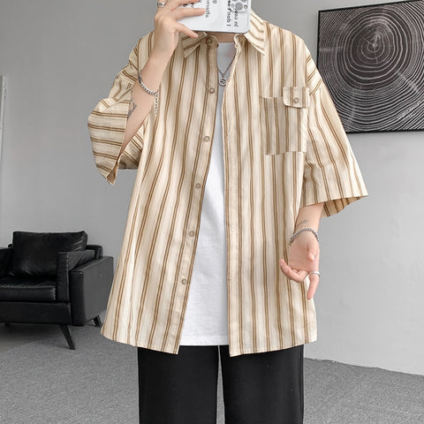 Striped Shirt for Men Short Sleeve Pockets Design