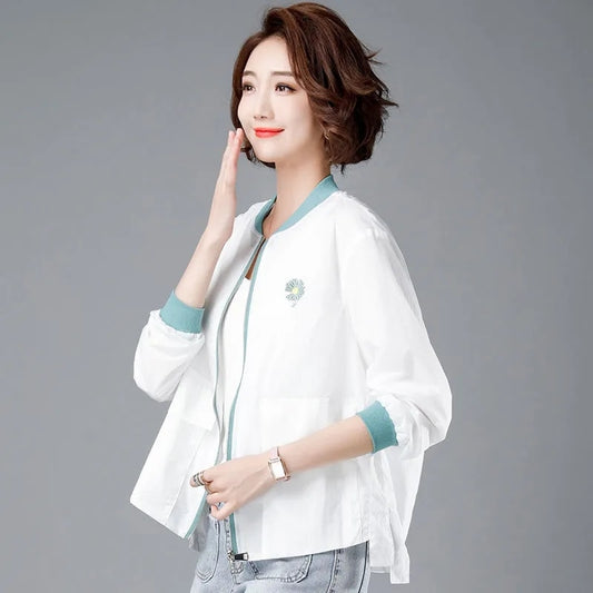 Jacket Women Daisy Embroidery Thin Casual Outerwear