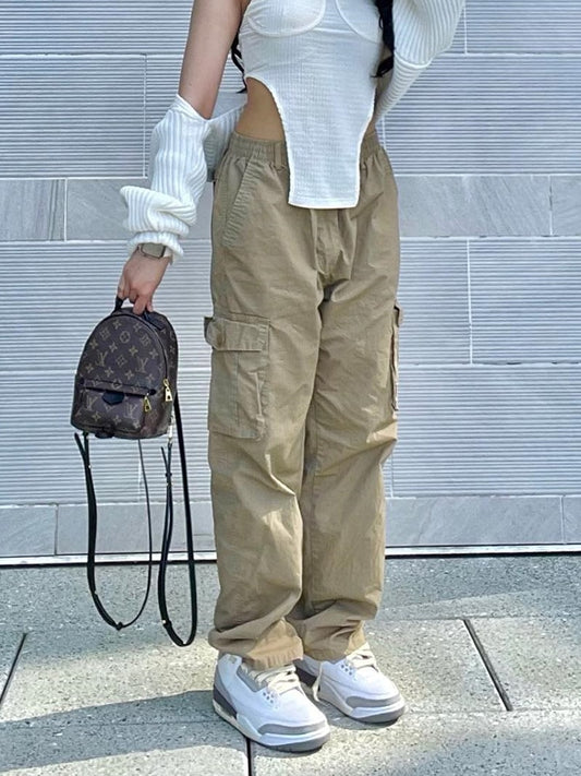 Women's Vintage Cargo Pants with High Street Pockets