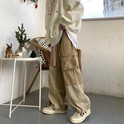 Baggy Khaki Cargo Pants For Men Vintage Loose Casual Autumn Japanese Hip Hop Retro