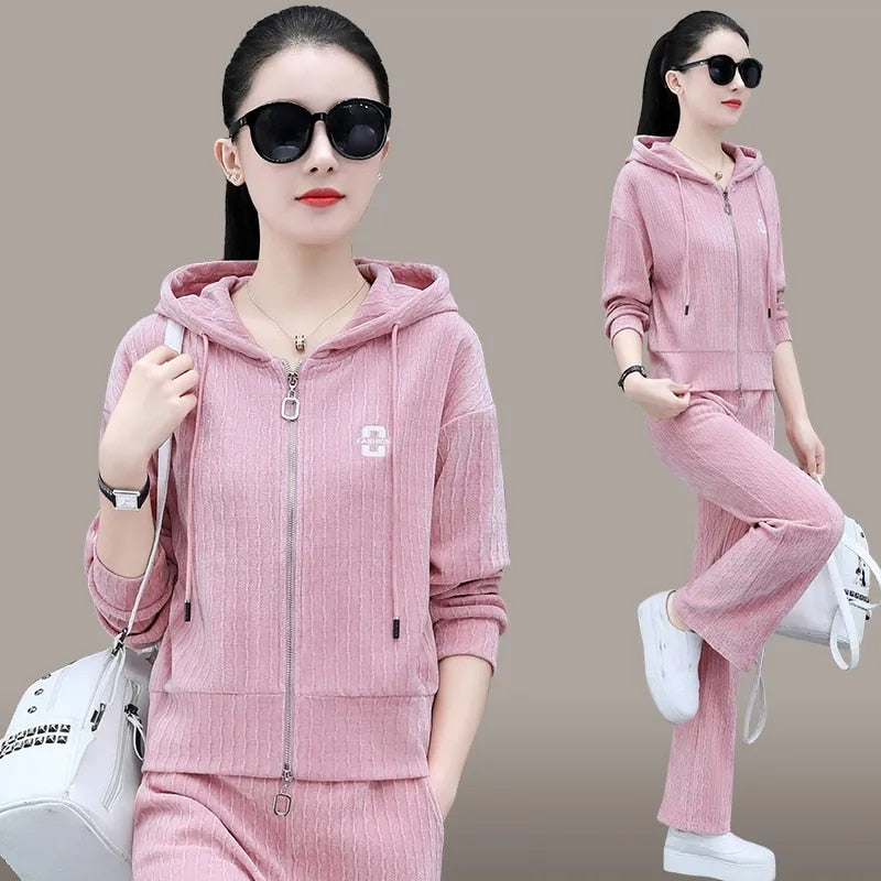 Women Hoodies And Wide Leg Pants Suit Jogging