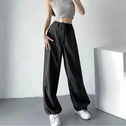 Fashionable Parachute Cargo Pants Vintage Jogging Trousers for Women