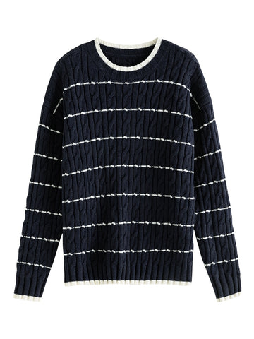 Sweaters Winter Loose Tops Stripe Pullover Cable Design Women Drop Sleeve